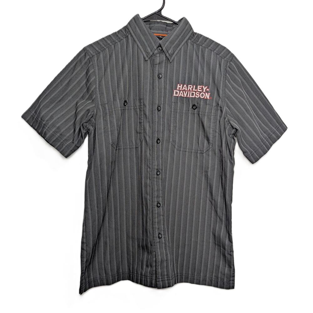 Men's Harley-Davidson Striped Short-Sleeve Button-Up Work Shirt Size S